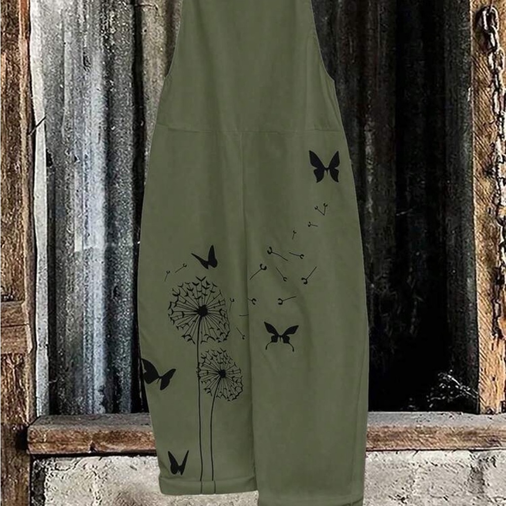 Stylish Olive Green Jumpsuit with Butterfly Design